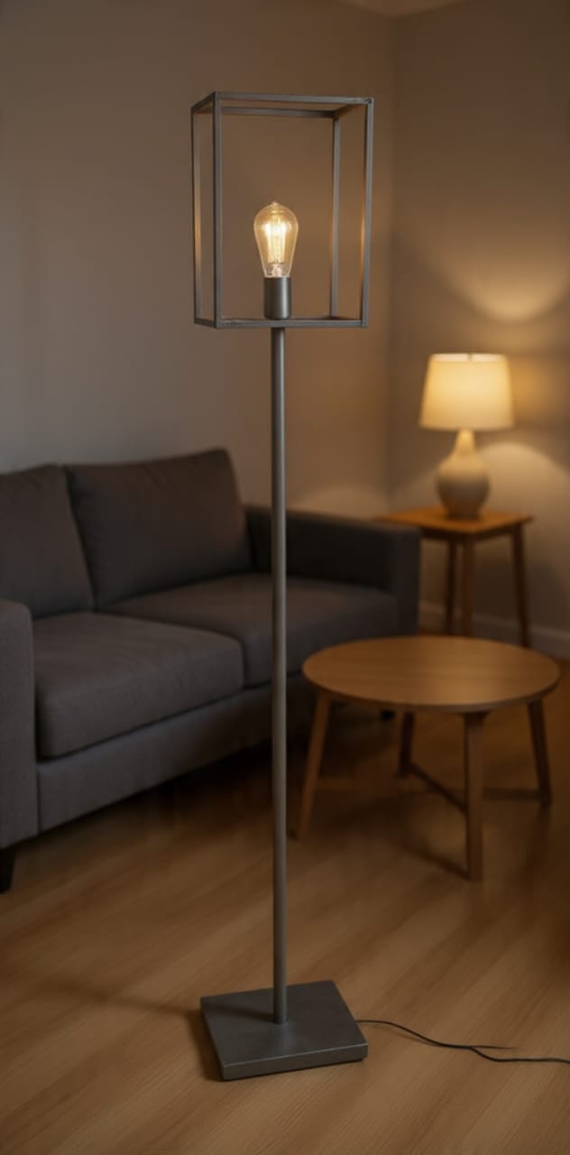 Modern Industrial Floor Lamp with Open Metal Frame