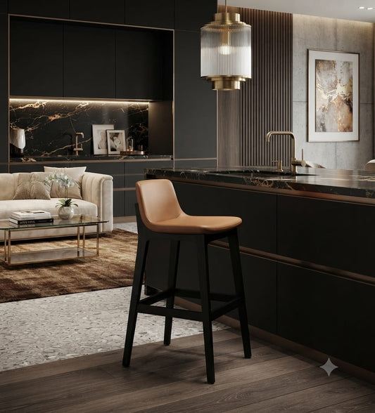 Premium Sheesham Wood Bar Stool with Leather Seat