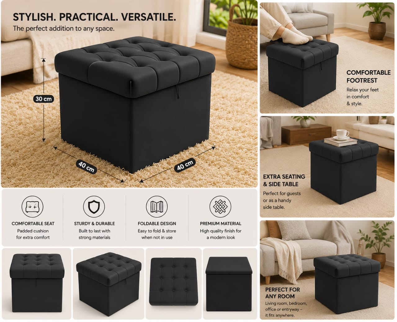 Premium Foldable Storage Ottoman Cube