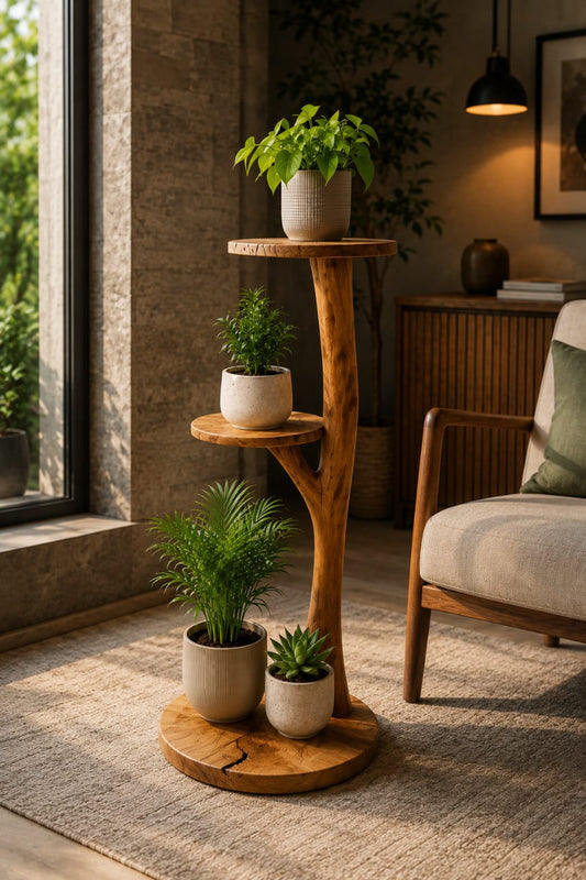 Premium Solid Sheesham Wood 3-Tier Plant Stand for Home
