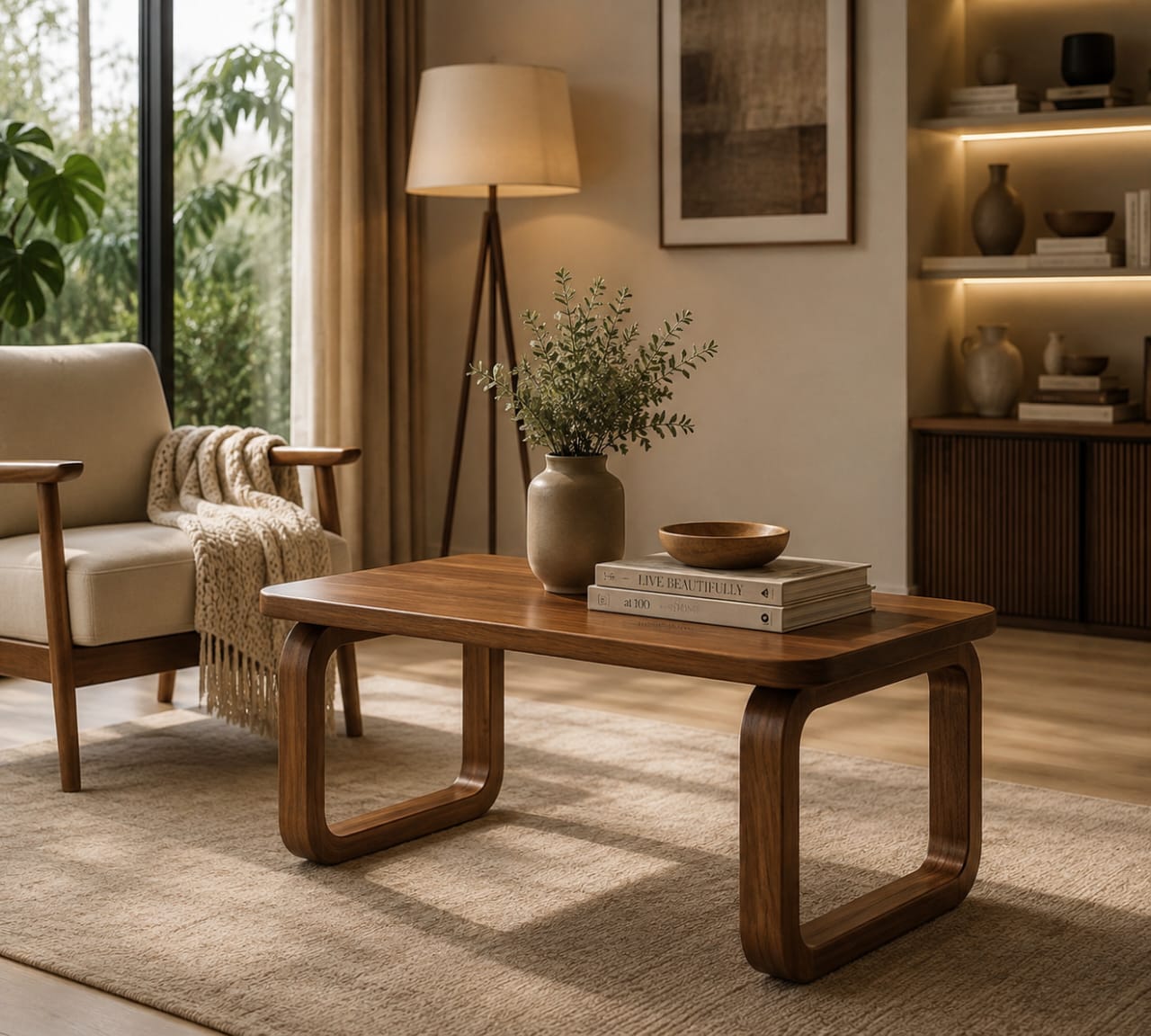 Modern Sheesham Wood Loop Leg Coffee Table