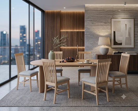 Modern Wooden Dining Table Set with Upholstered Chairs