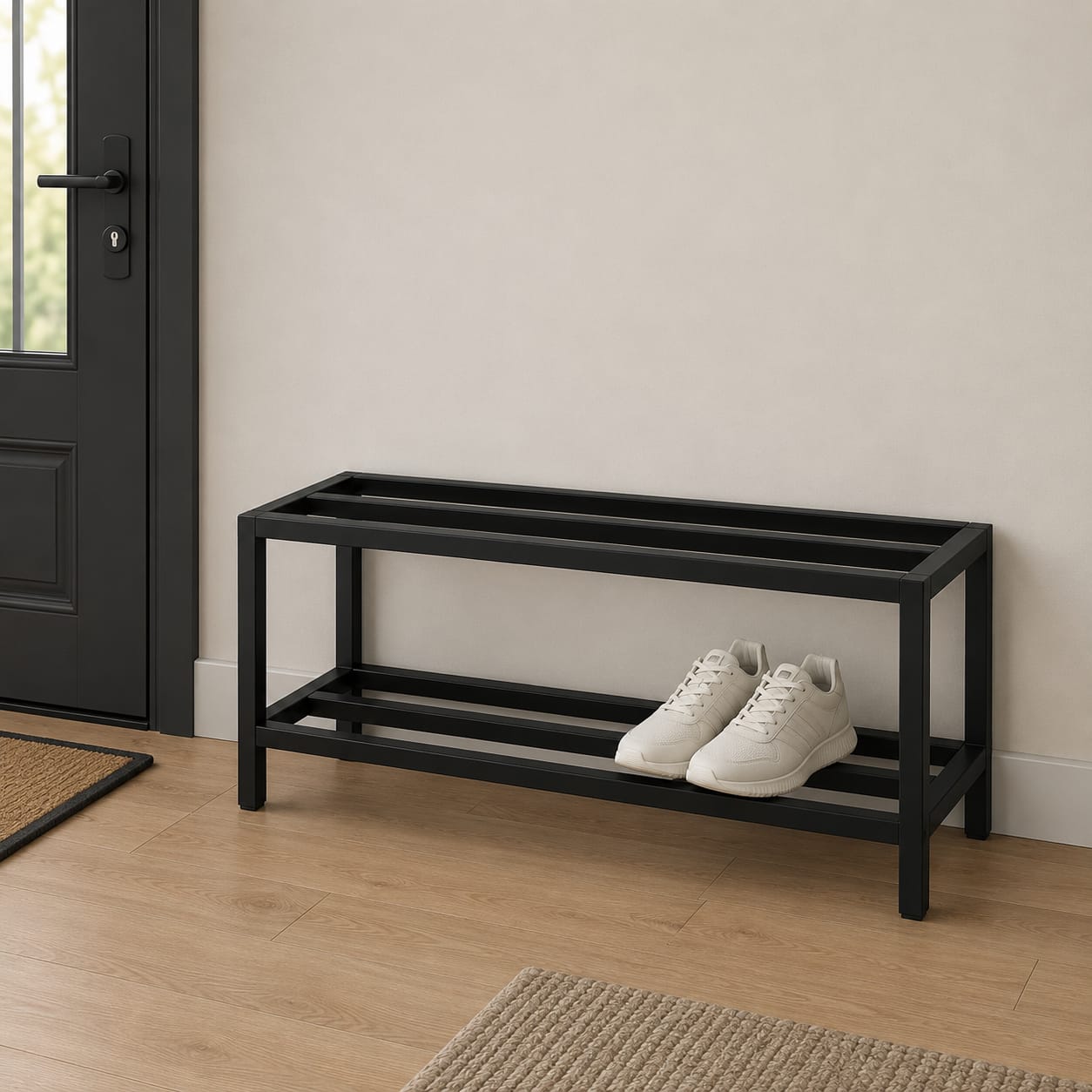 Modern Industrial 2-Tier Metal Shoe Rack Bench