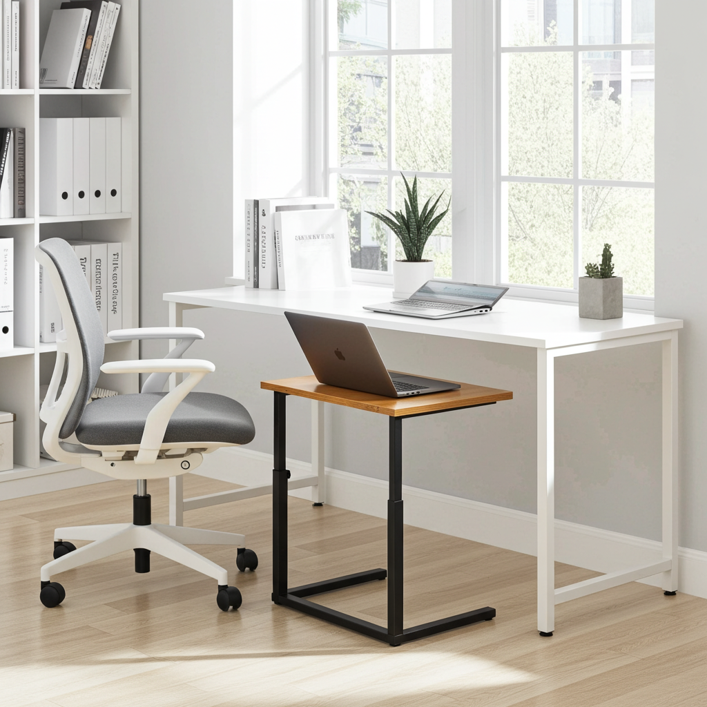 Adjustable height wooden laptop table from Sellixpk Furniture Hub, modern sofa side desk for home, office, or study use.