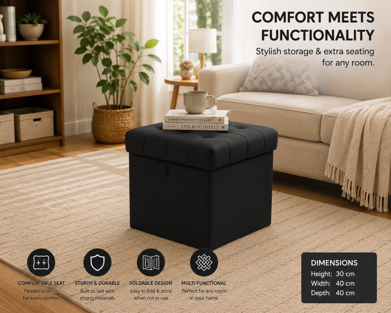 Premium Foldable Storage Ottoman Cube