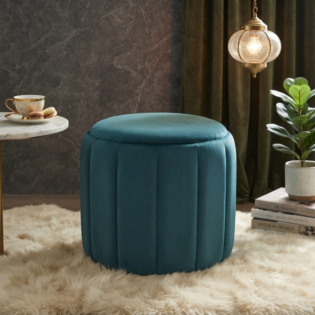 Luxury Velvet Round Ottoman Stool