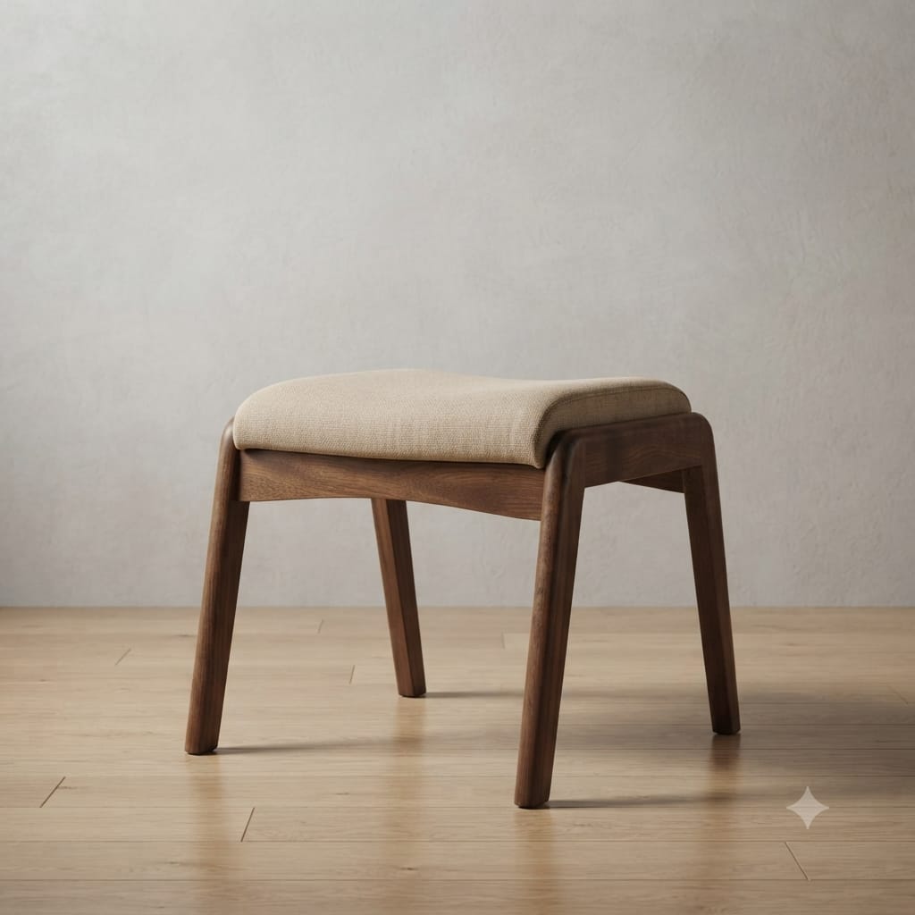 Premium Solid Sheesham Wood Upholstered Stool