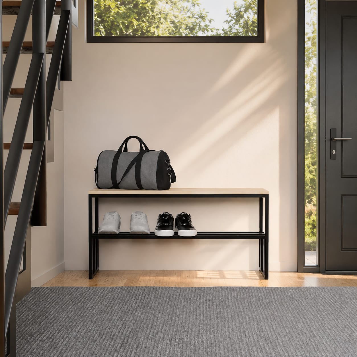 Entryway Shoe Rack with Metal Frame & Storage Shelf