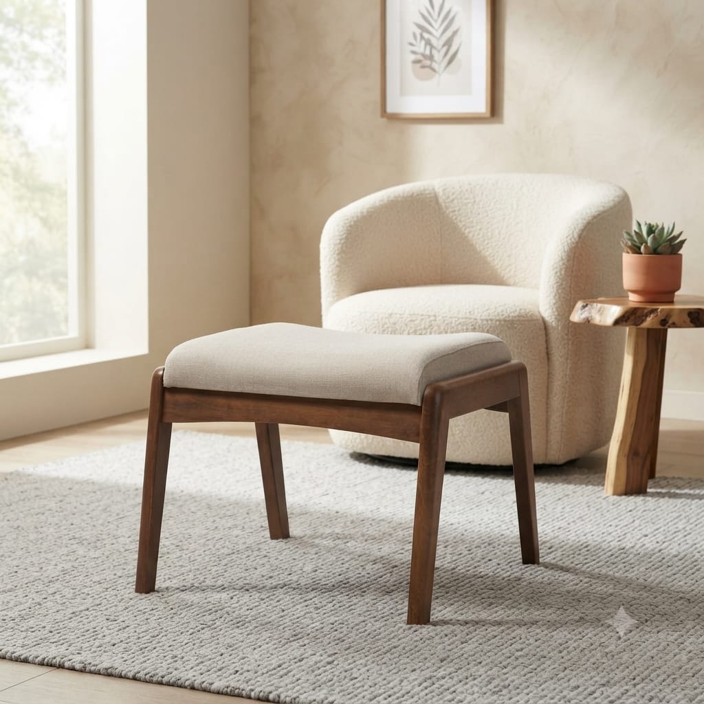 Premium Solid Sheesham Wood Upholstered Stool