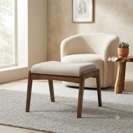 Solid sheesham wood upholstered stool with cushioned seat, crafted by Sellixpk Furniture Hub, showcasing natural wood grain and stylish design.