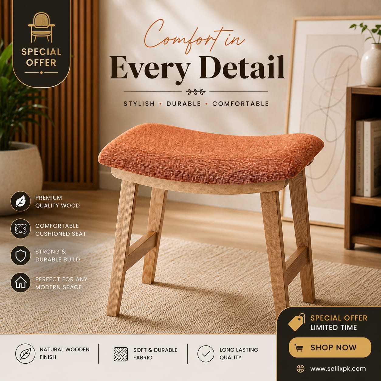 Modern Cushioned Ottoman