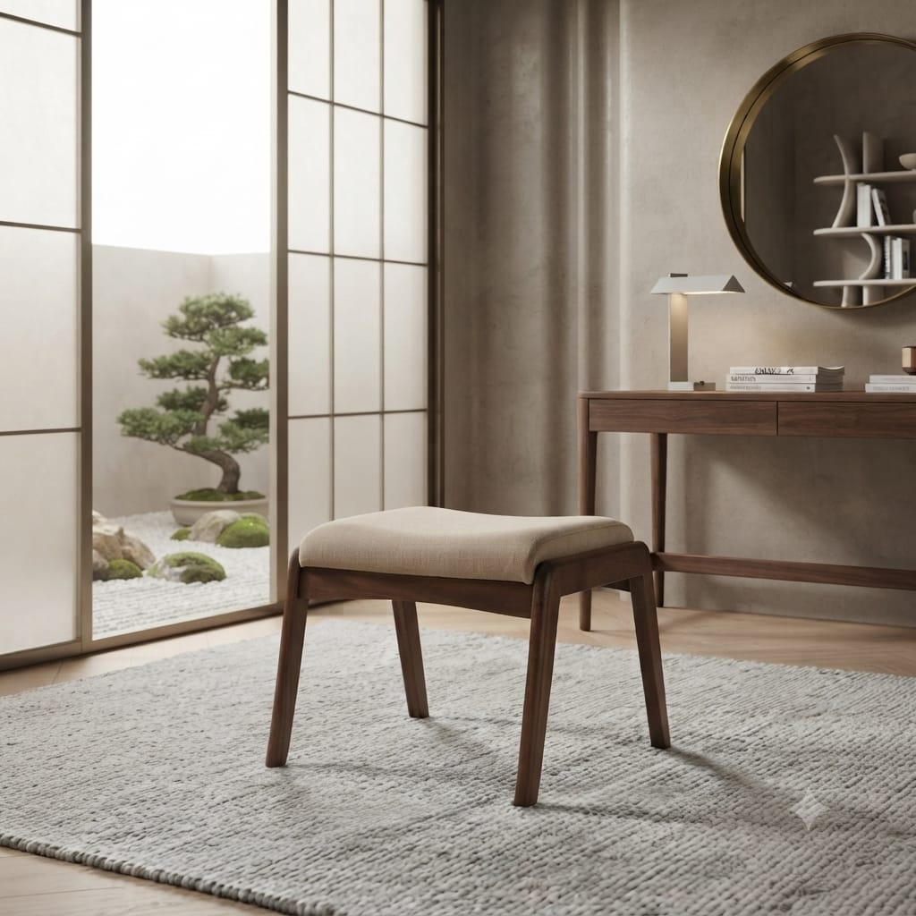 Premium Solid Sheesham Wood Upholstered Stool