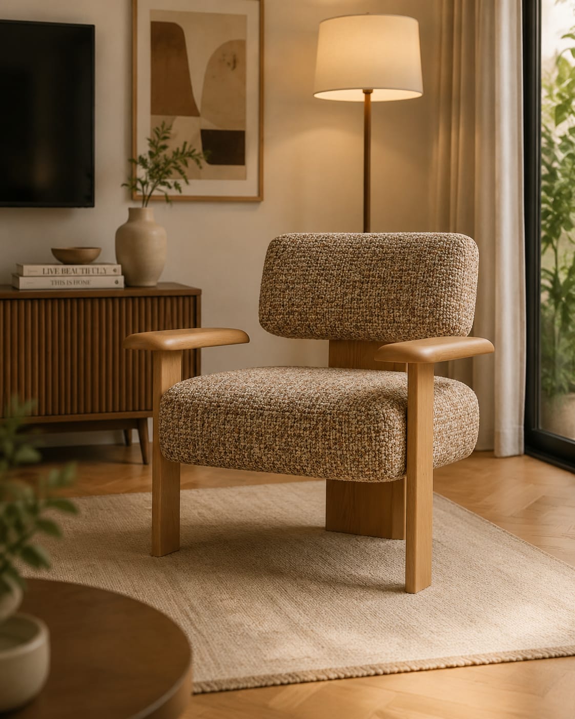 Modernist Bouclé Lounge Chair