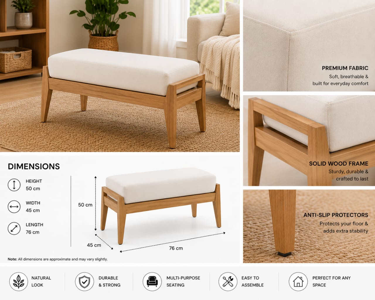 Modern Wooden Upholstered Bench