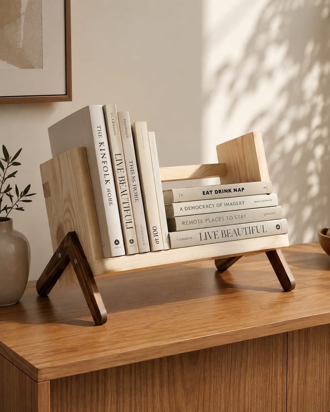 Premium Solid Wood Book Stand | Handcrafted Display Organizer for Books, Cookbooks & Tablets