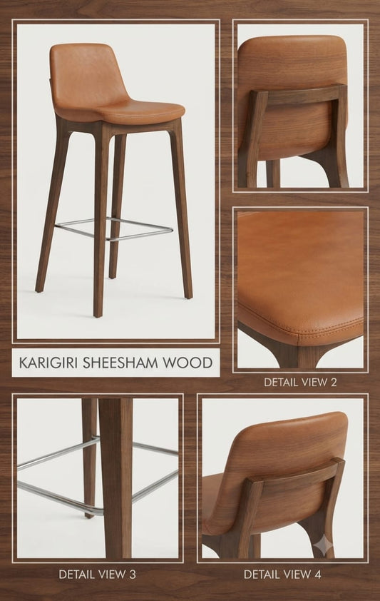 Premium Sheesham Wood Bar Stool with Leather Seat