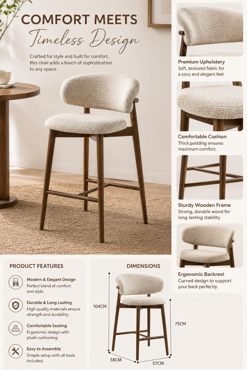Premium Sheesham Wood Upholstered Bar Chair