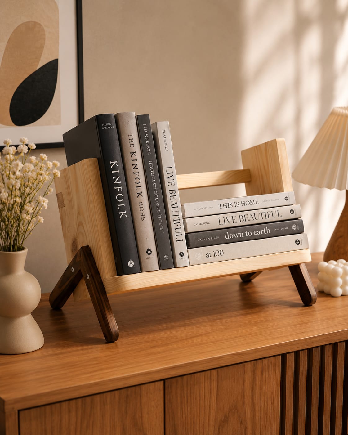 Premium Solid Wood Book Stand | Handcrafted Display Organizer for Books, Cookbooks & Tablets