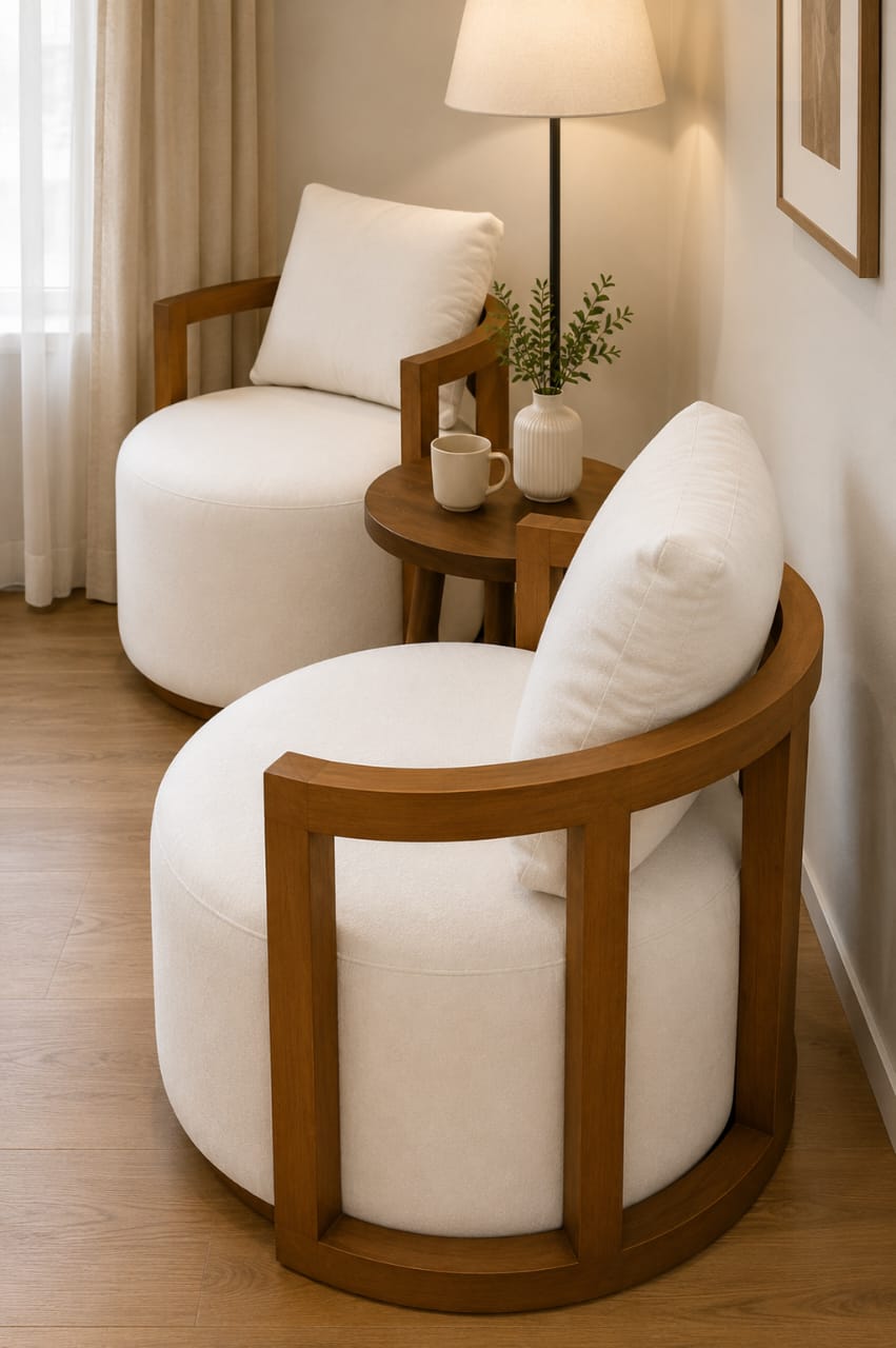 Modern Accent Lounge Chair Set (Pair) – Premium Upholstered Barrel Chairs with Solid Wood Frame & Cushions