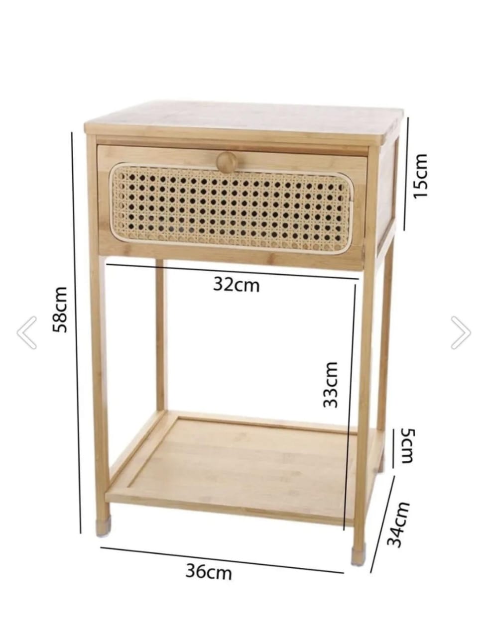 Premium Rattan Bedside Table | Solid Wood Nightstand with Handwoven Cane Drawer