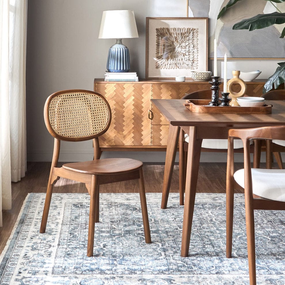 Premium Rattan Dining Chair | Handcrafted Solid Wood Cane Back Chair | Modern Mid-Century Dining Chair