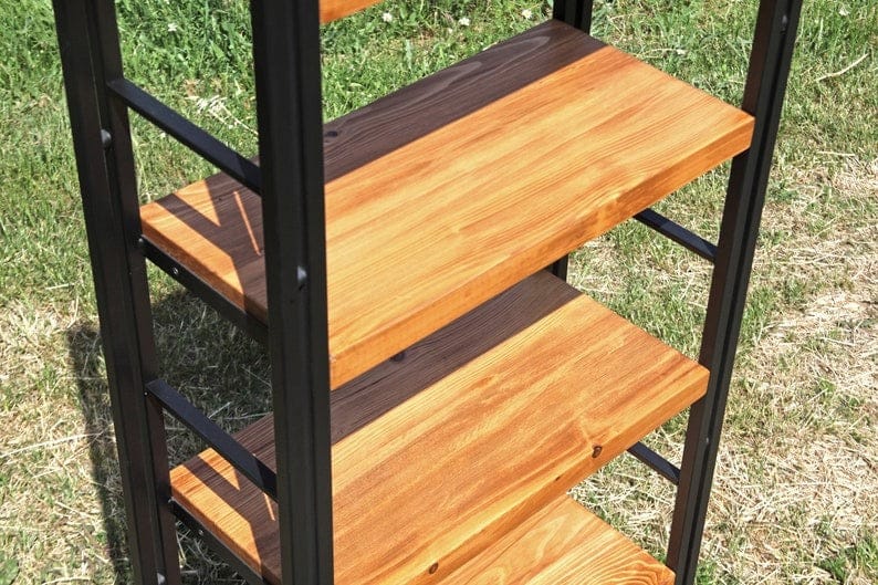 Industrial 6-Tier Ladder Bookshelf with Solid Wood Shelves & Metal Frame