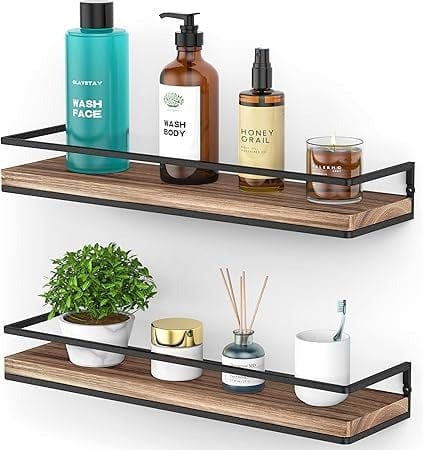 Modern Wall-Mounted Wooden Bathroom Shelf with Towel Bar