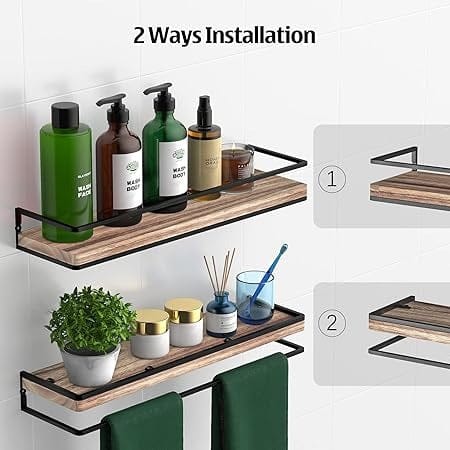Modern Wall-Mounted Wooden Bathroom Shelf with Towel Bar