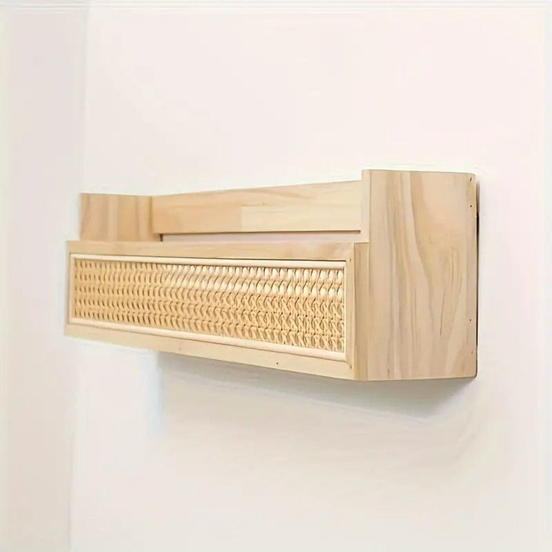 Modern Wall-Mounted Wooden Shelf with Handwoven Cane Front