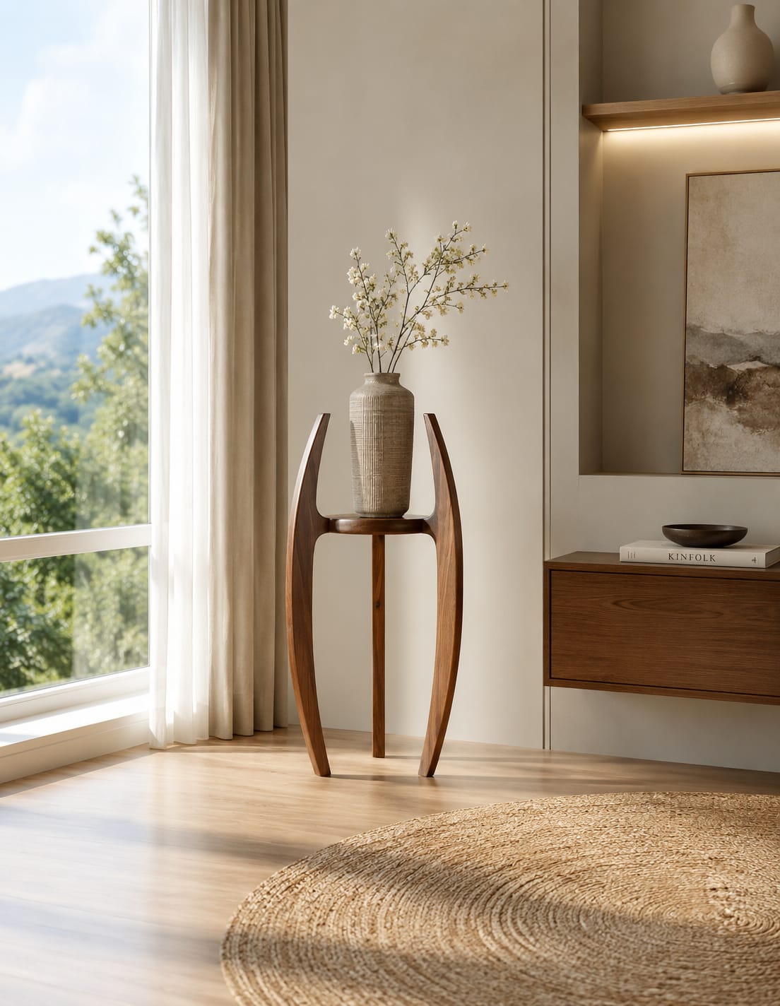 Solid Sheesham wood plant stand, round display table with luxurious style, crafted by Sellixpk Furniture Hub.