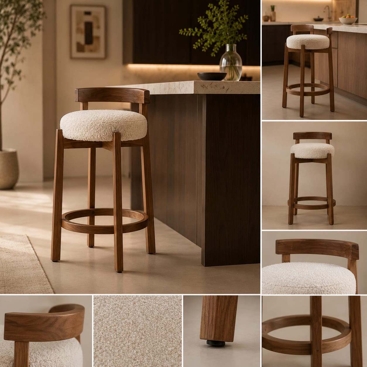 Premium Sheesham Wood Upholstered Bar Stool