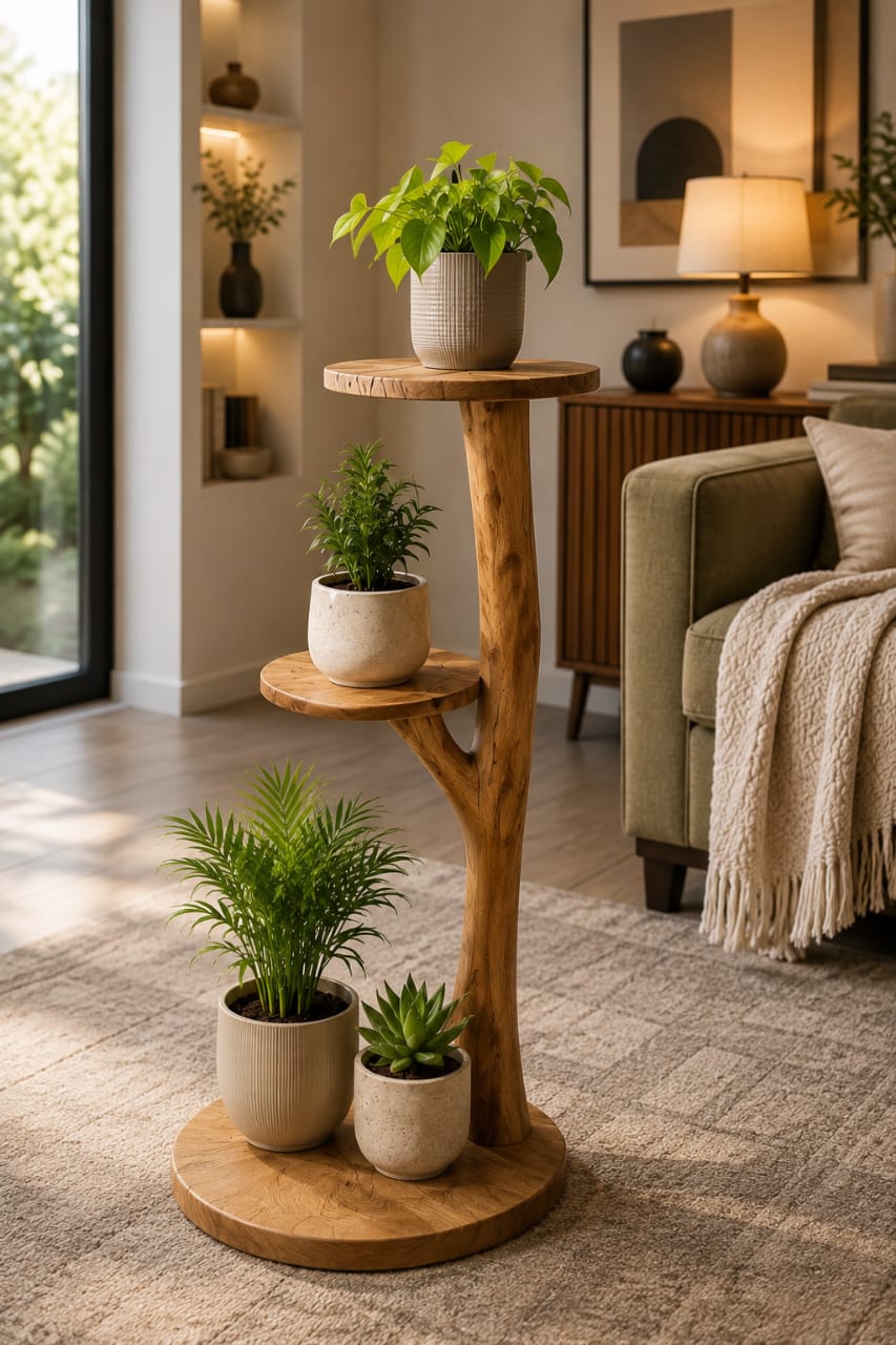 Premium Solid Sheesham Wood 3-Tier Plant Stand for Home