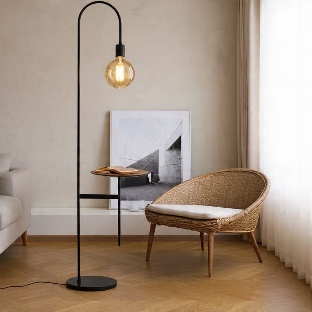 Modern Industrial Floor Lamp with Side Table