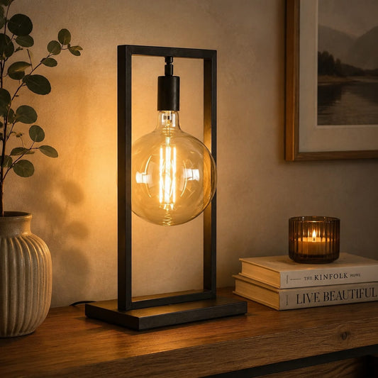 Modern Industrial Table Lamp with Edison Globe Bulb