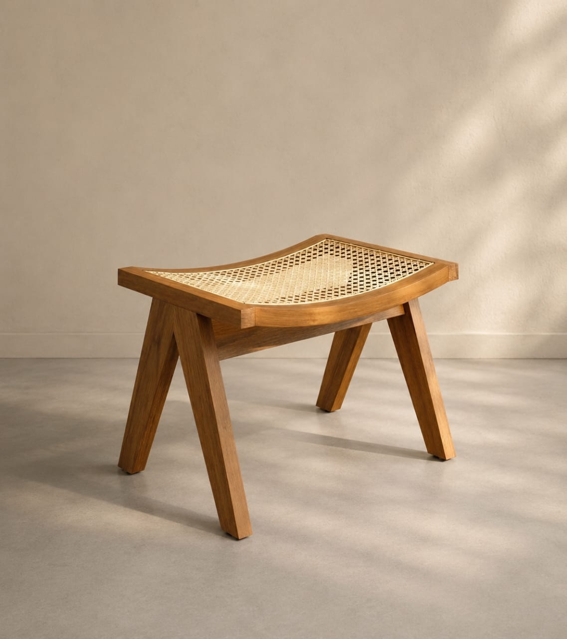 Premium Solid Sheesham Wood Rattan Stool