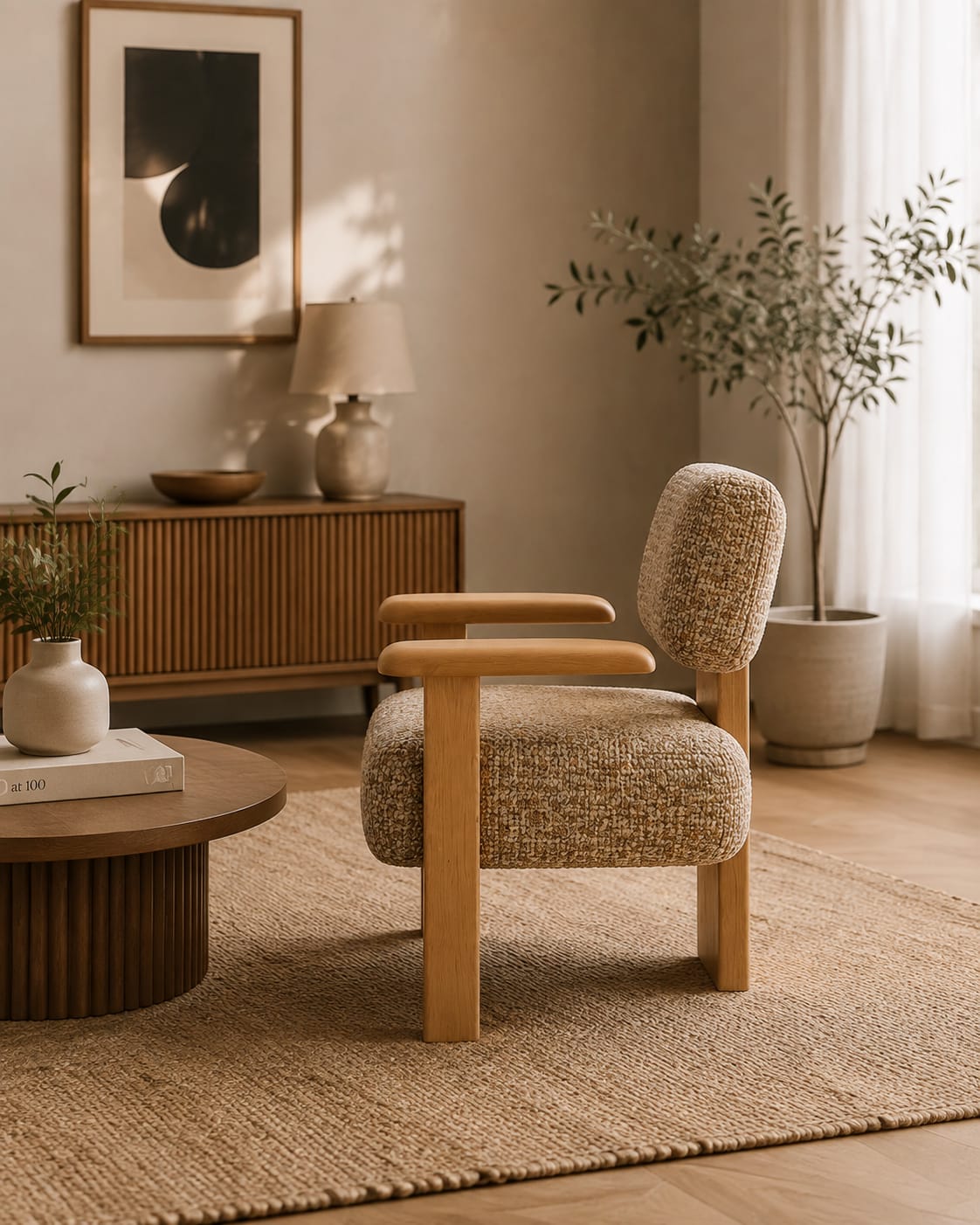 Modernist Bouclé Lounge Chair
