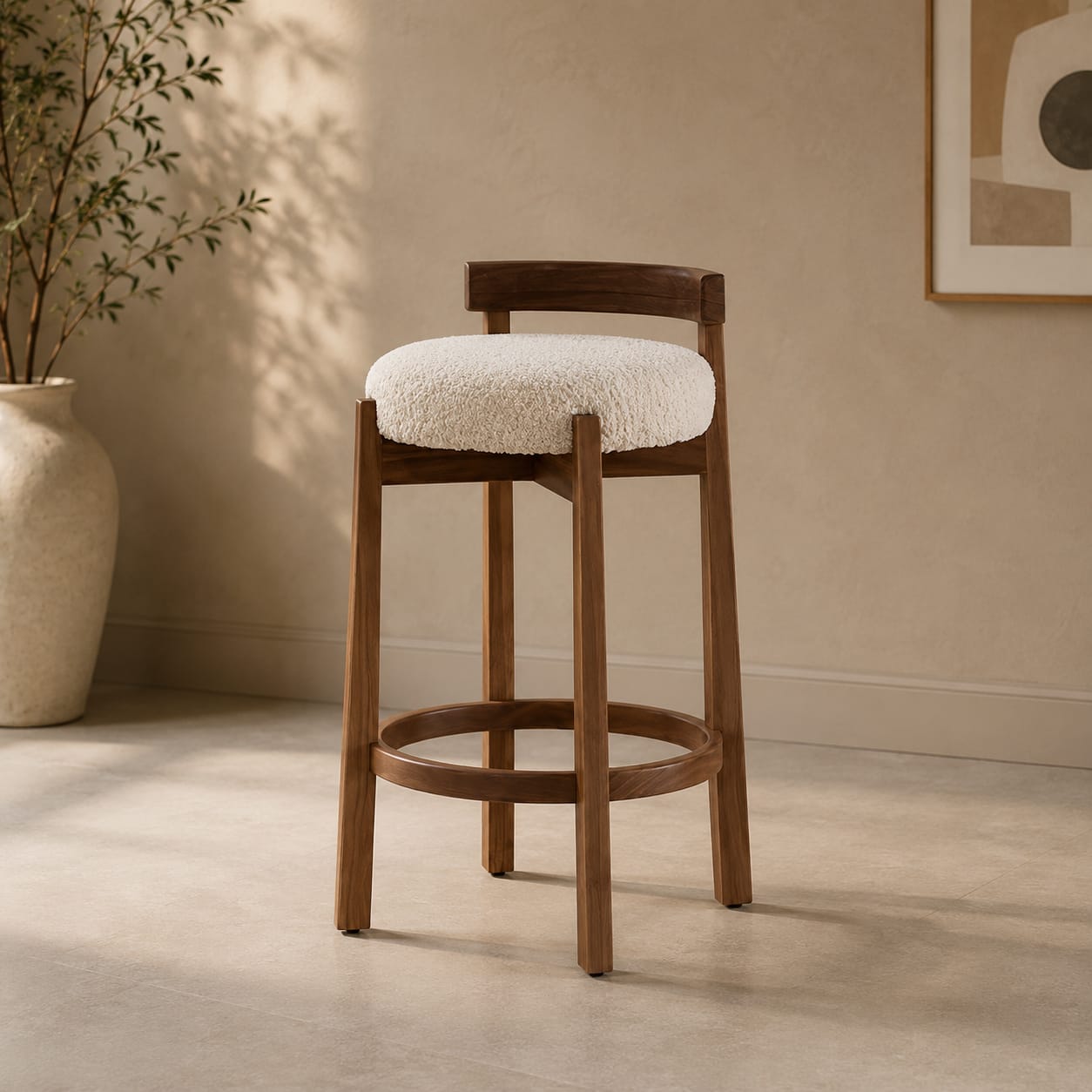 Premium Sheesham Wood Upholstered Bar Stool