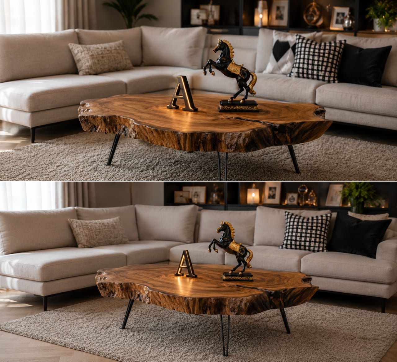 Round solid Sheesham wood live edge coffee table with natural grain and smooth finish, 91cm diameter, by Sellixpk Furniture Hub.