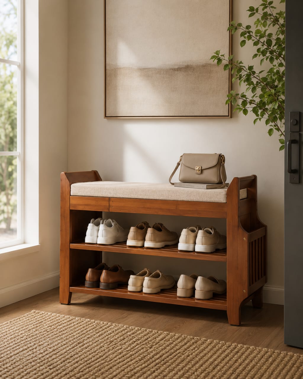 Premium Sheesham Wood Shoe Storage Bench