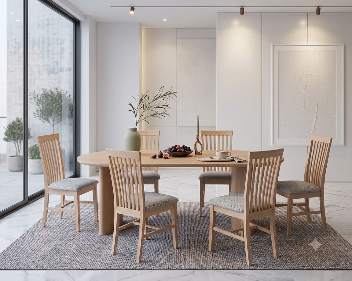 Modern Wooden Dining Table Set with Upholstered Chairs