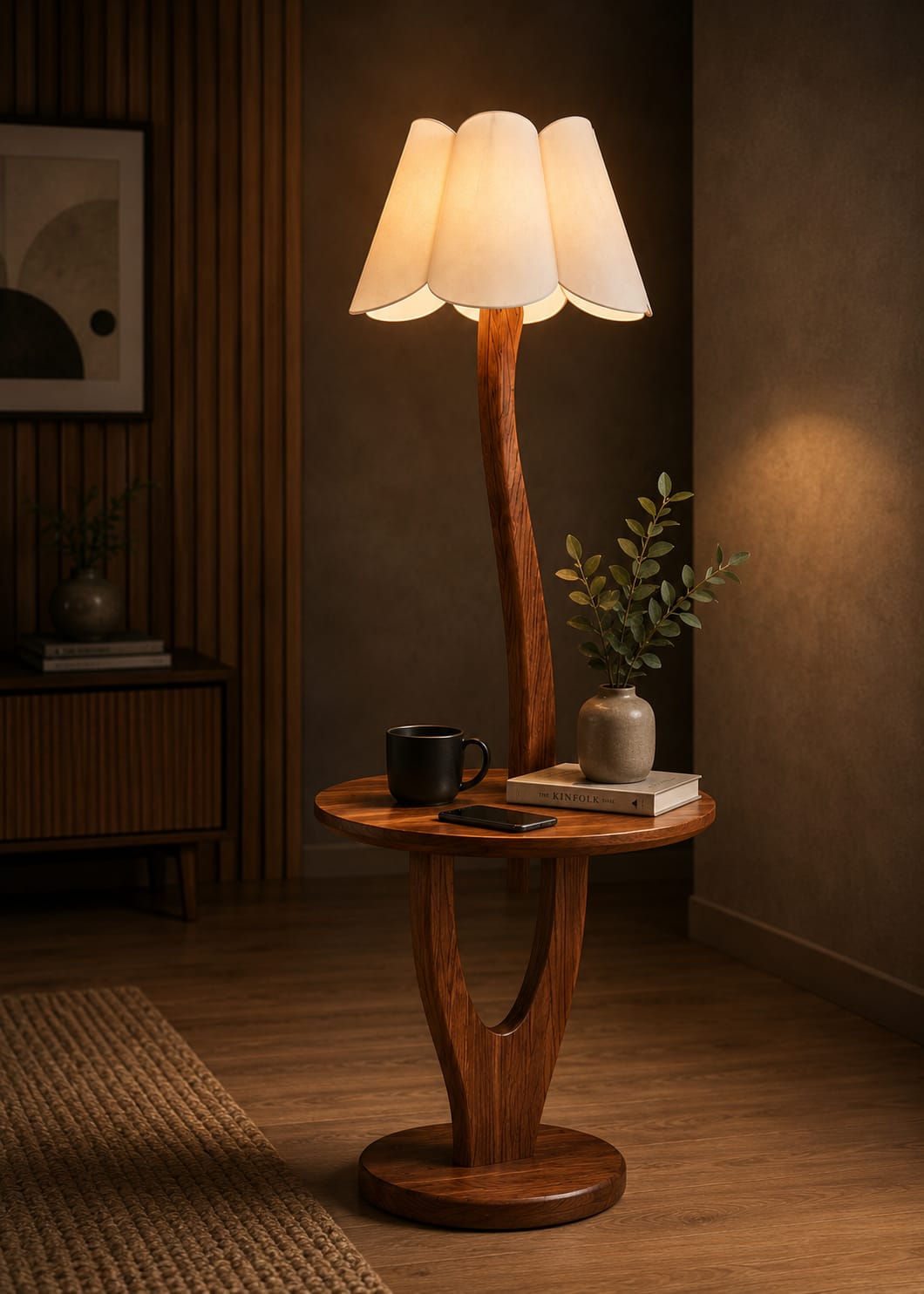 Modern Solid Wood Standing Lamp with Fabric Shade