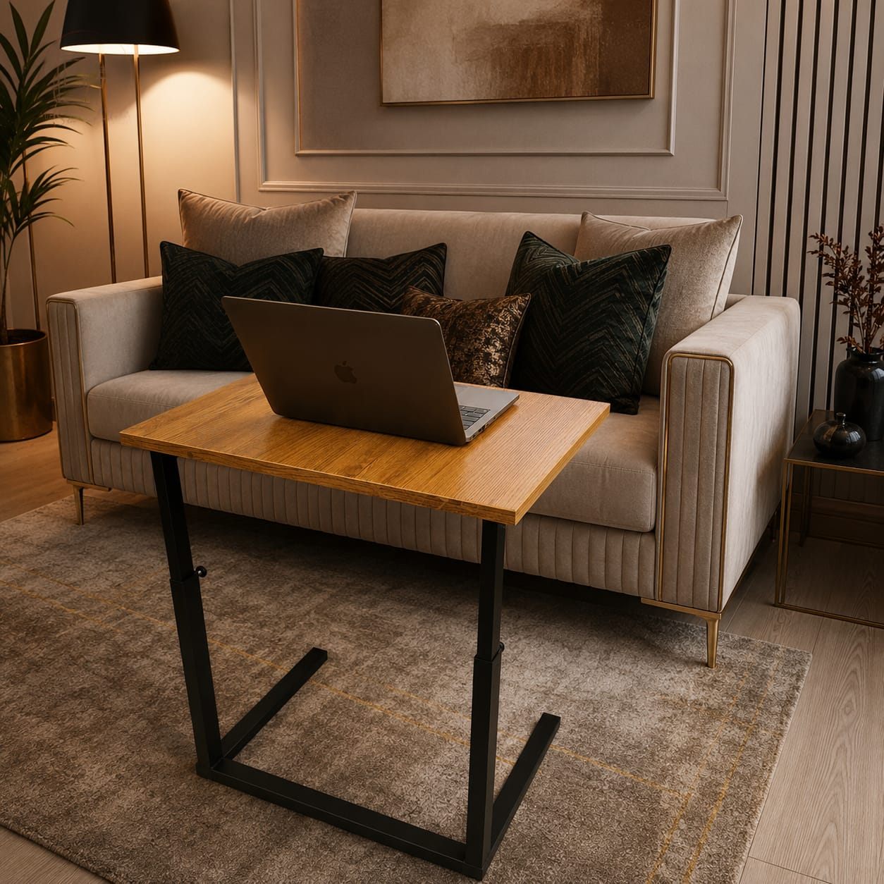 Adjustable height wooden laptop table from Sellixpk Furniture Hub, modern sofa side desk for home, office, or study use.