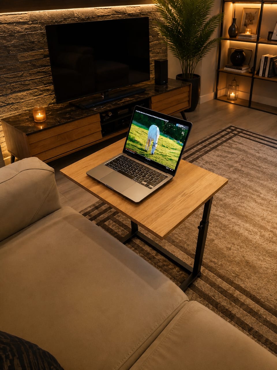 Adjustable height wooden laptop table by Sellixpk Furniture Hub, modern sofa side desk for home, office, or study use.