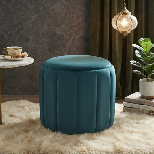 Luxurious velvet round ottoman stool in deep color, modern design from Sellixpk Furniture Hub.