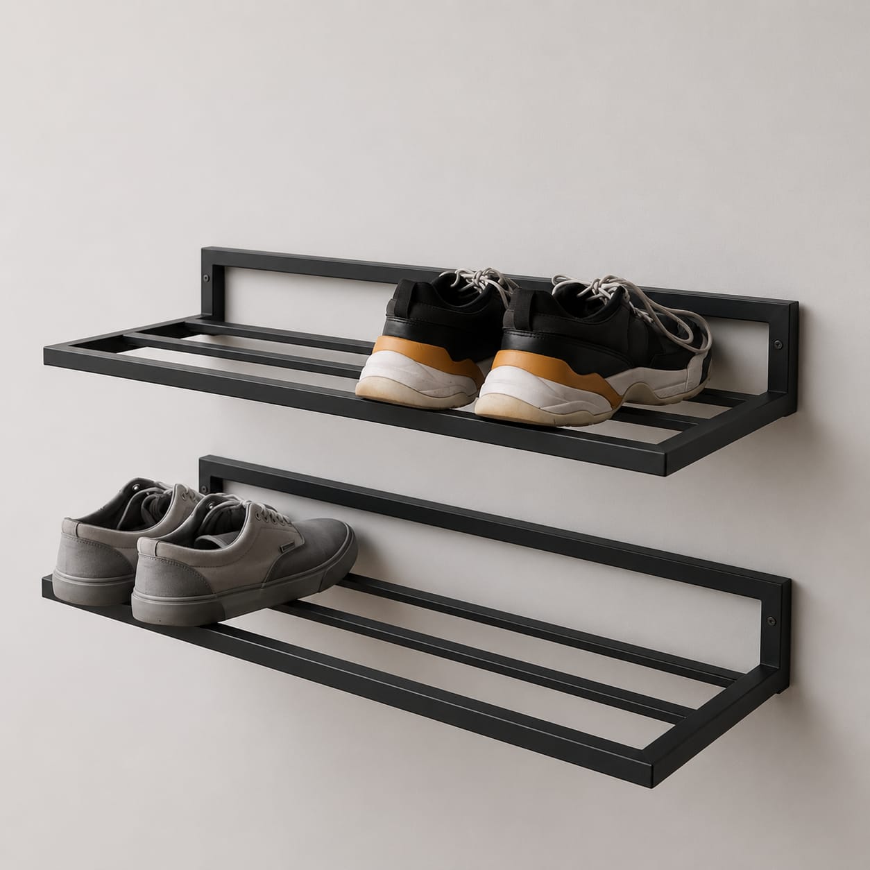 Modern wall-mounted metal shoe rack shelf by Sellixpk Furniture Hub, featuring a sleek design for organized footwear storage.