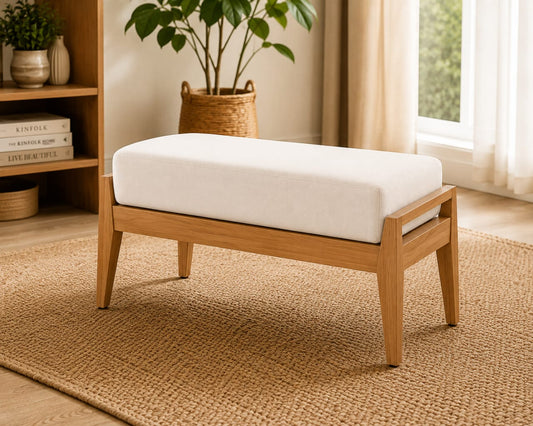 Modern wooden upholstered bench from Sellixpk Furniture Hub with cushioned seat and sleek design for contemporary home decor.
