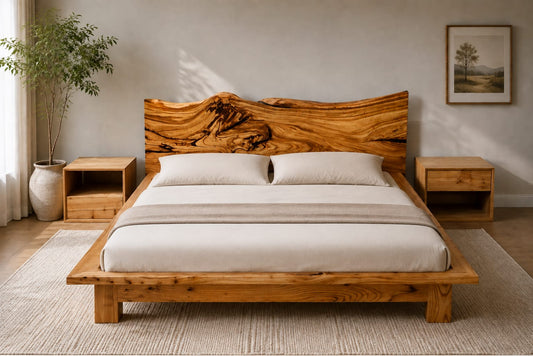 Luxury Sheesham wood bed frame with a polished finish and sturdy design, showcasing Sellixpk Furniture Hub's premium craftsmanship.